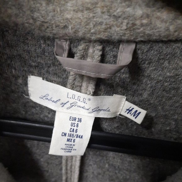 L.o.g.g. H&M Size 6 Womens Wool Blend Coat Jacket Peacoat Overcoat Topcoat Grey - Picture 4 of 13